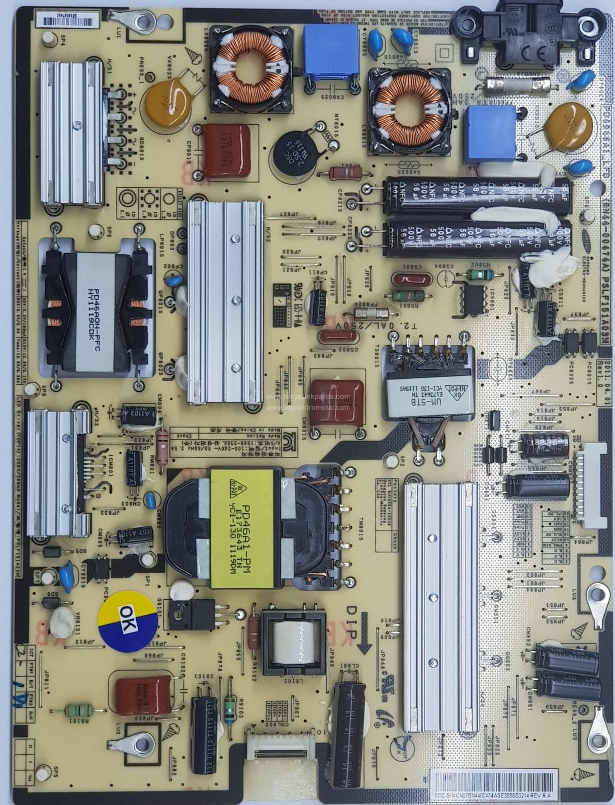 BN44-00474 , A , PD4046A1_LFD , PSLF151A03M , SAMSUNG , ME40PS , LTJ400HM04-V , Power Board , Besleme Kartı , PSU