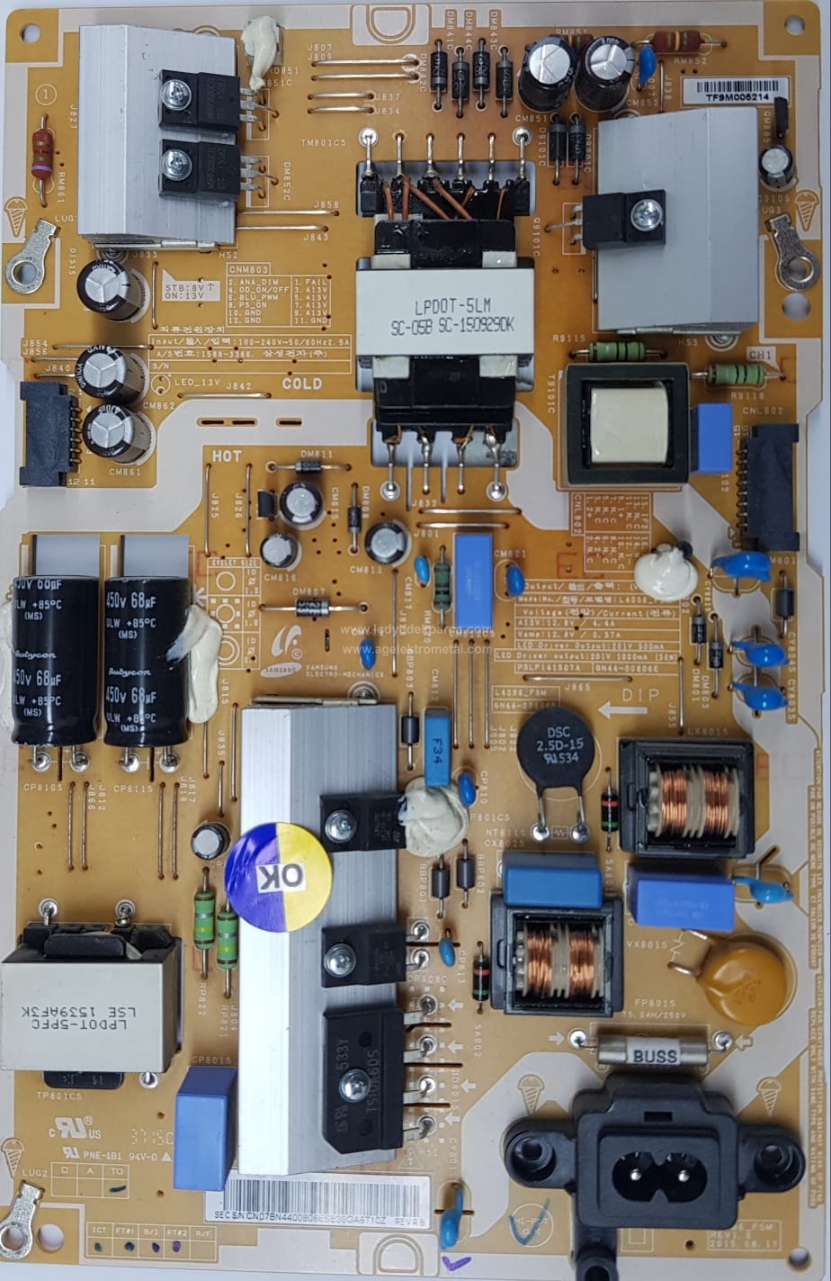 BN44-00806E , L40S6_FSM , REV1.0 , SAMSUNG , UE40JU6470 , CYGJ040HGLVGH , Power Board , Besleme Kartı , PSU