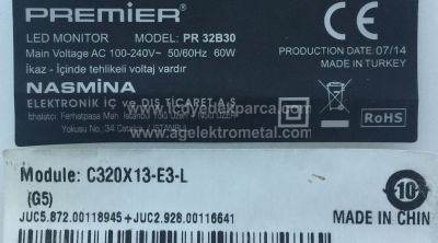 PREMIER , C320X13-E3-L , PR-32B30 , HL-17320A28-0801S-01 , CY-HF460CSLV1H , 3 ADET LED ÇUBUK