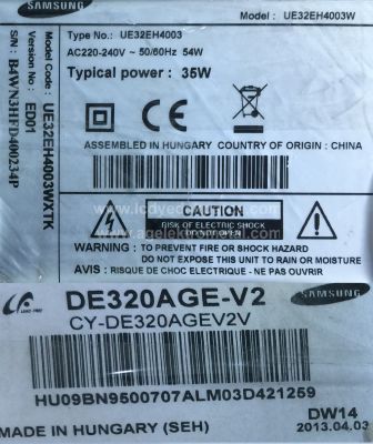 SAMSUNG , CY-DE320AGE-V2 , DE320AGE-V2 , UE32EH4003 , 32EH4030W, 32EH4000 , 32H-3535LED-32EA , D1GE-320SC0-R3 , 2012SVS32 3228 HD 08 REV1.6 120717 , 4 ADET LED ÇUBUK