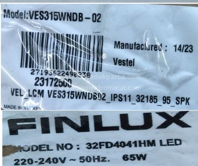 VESTEL , VES315WNDB-02 , VES315WNDB-2D-N02 , FINLUX , 32FD4041HM , 32FX410H , REGAL LD32H4041M , VESTEL 32 INCH REV0.2 , 2 ADET LED ÇUBUK