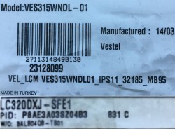 VESTEL , VES315WNDL-01 , LC320DXJ SF E1 , 32PH31250 32 LED , VESTEL 32 inch REV0.2 , 2 ADET LED ÇUBUK - 2