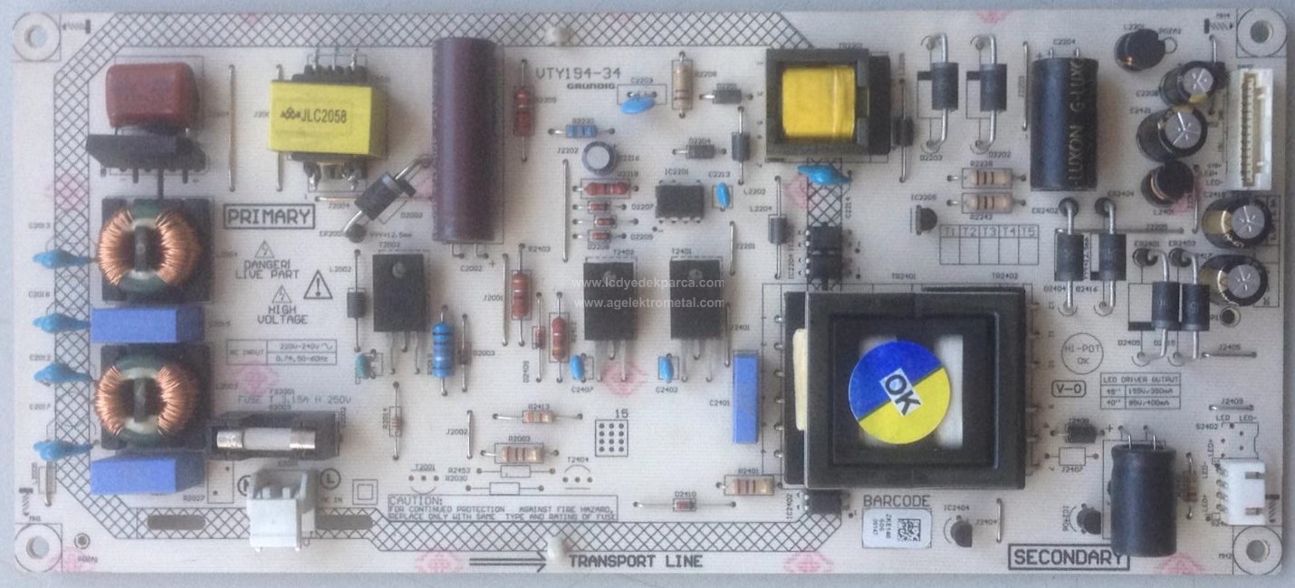 VTY194-34 , ZKE140 , LD490DUN TH C2 , Power Board , Besleme Kartı , PSU